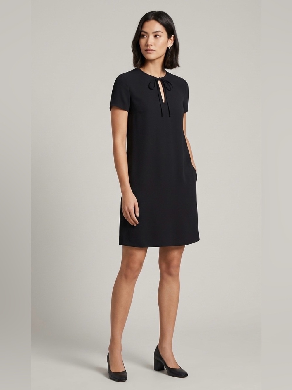 Theory Black Tie-Neck Mini Shift Dress
